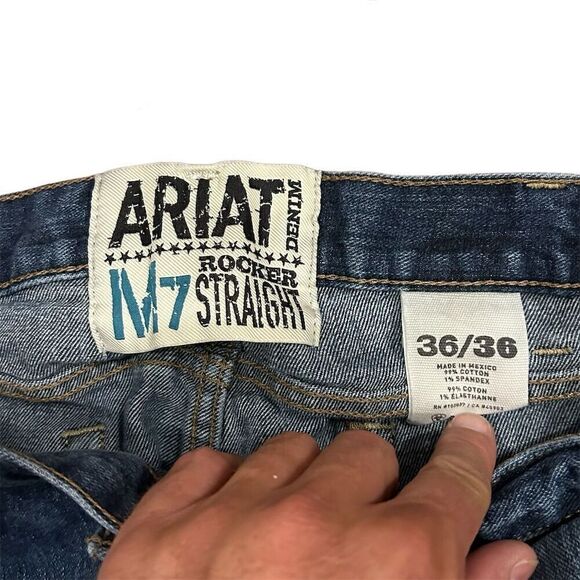 Ariat Men's 36x36 Rocker N7 Straight Leg Blue Jeans 5-Pocket Zip Fly Button - Picture 7 of 7